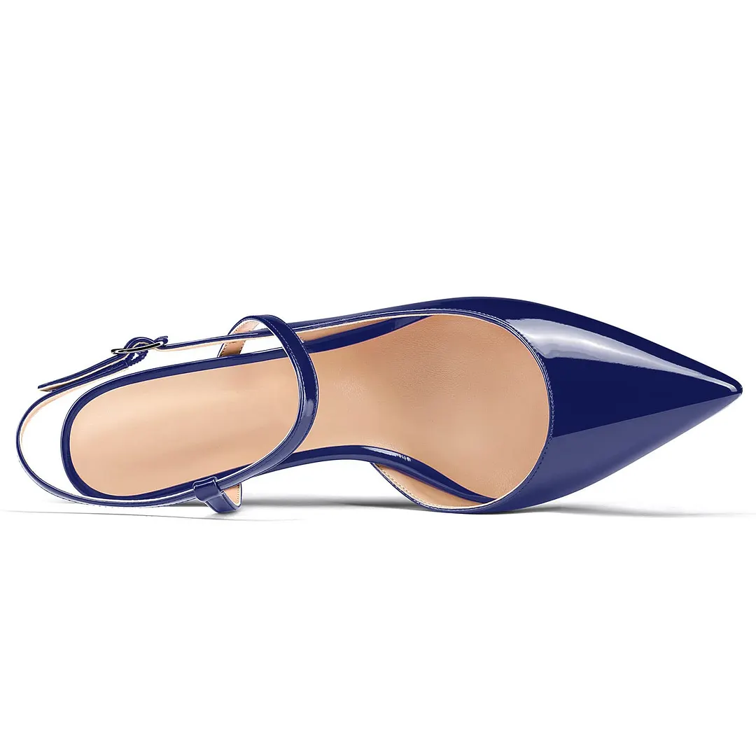 65mm Women Slingback Pumps Ankle Strap Jenlove Stiletto Mid Heel Close Pointed Toe Dress Shoes-vocosishoes