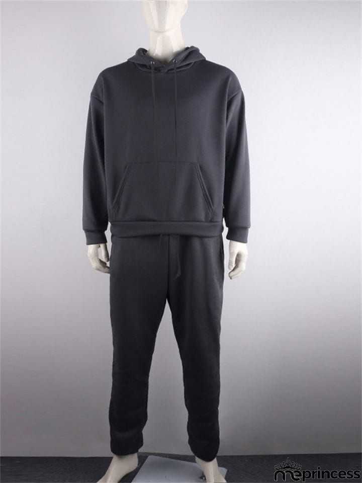 New Tracksuit Solid 2 Pieces Long Sleeve Hoody+Loose Swearpants