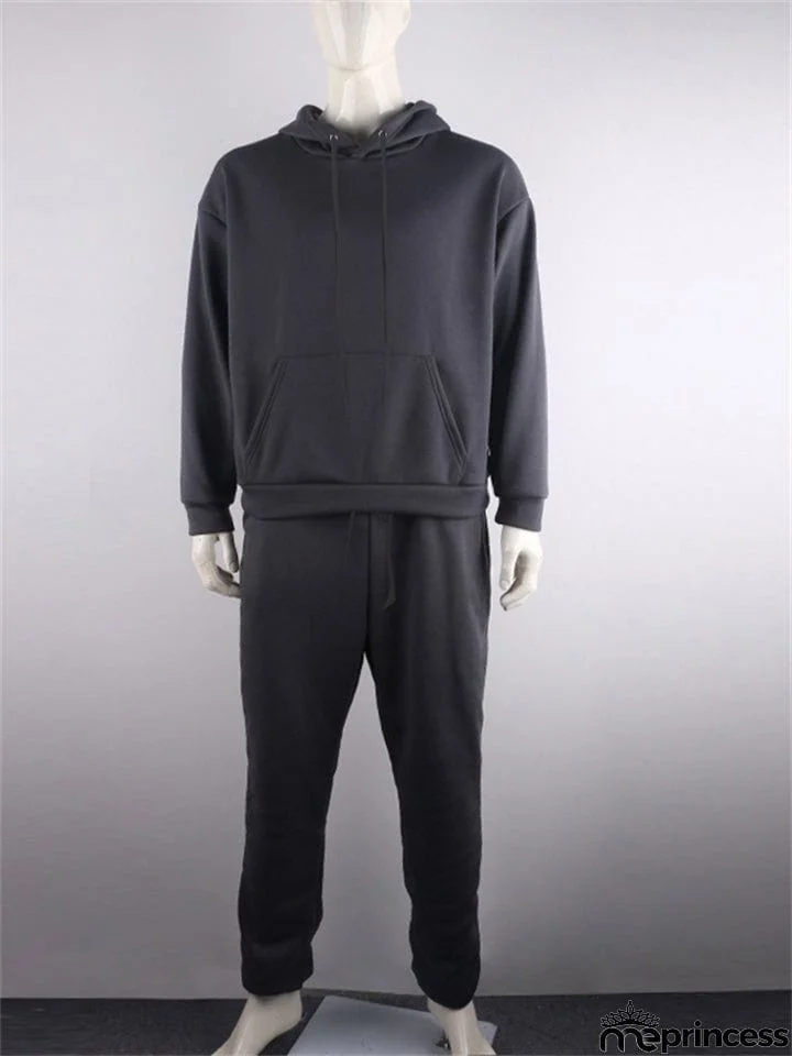 New Tracksuit Solid 2 Pieces Long Sleeve Hoody+Loose Swearpants