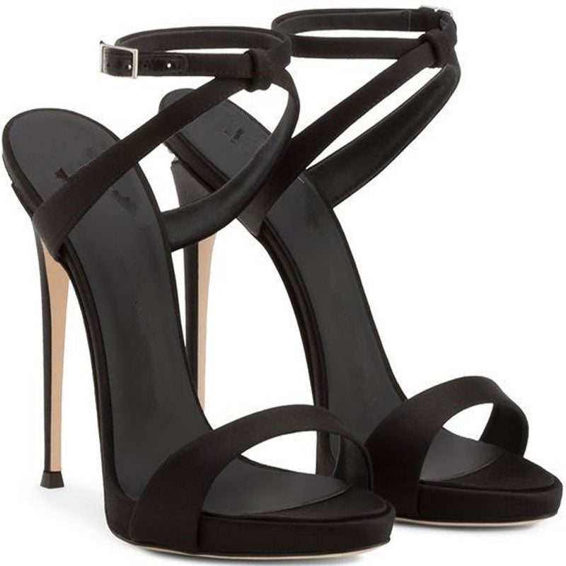 VCSHOES Simple Suede Buckle Open Toe High Heel Sandals
