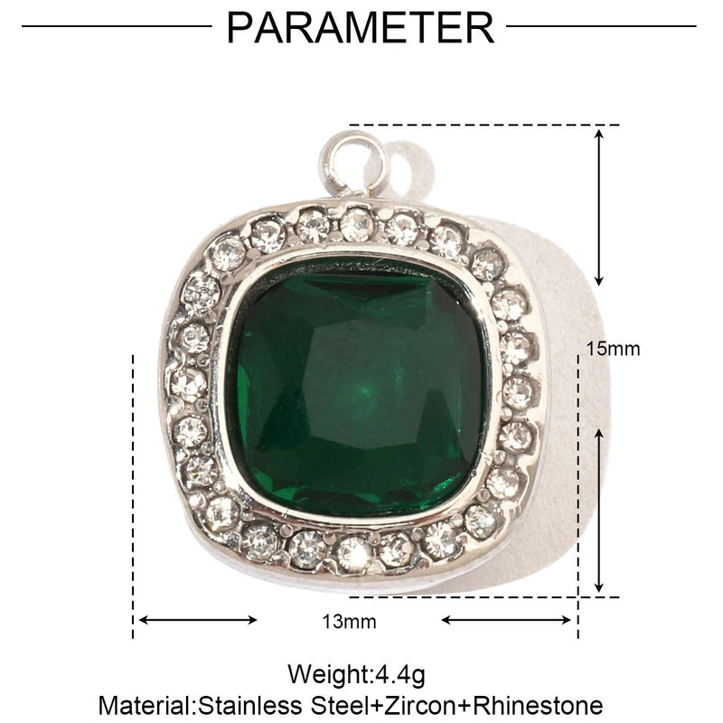 3 PCS/Package 13 * 15mm 14*18MM 15*17mm Titanium Steel Natural Stone Rhinestones Zircon Pentagram Square Pendant Jewelry Accessories