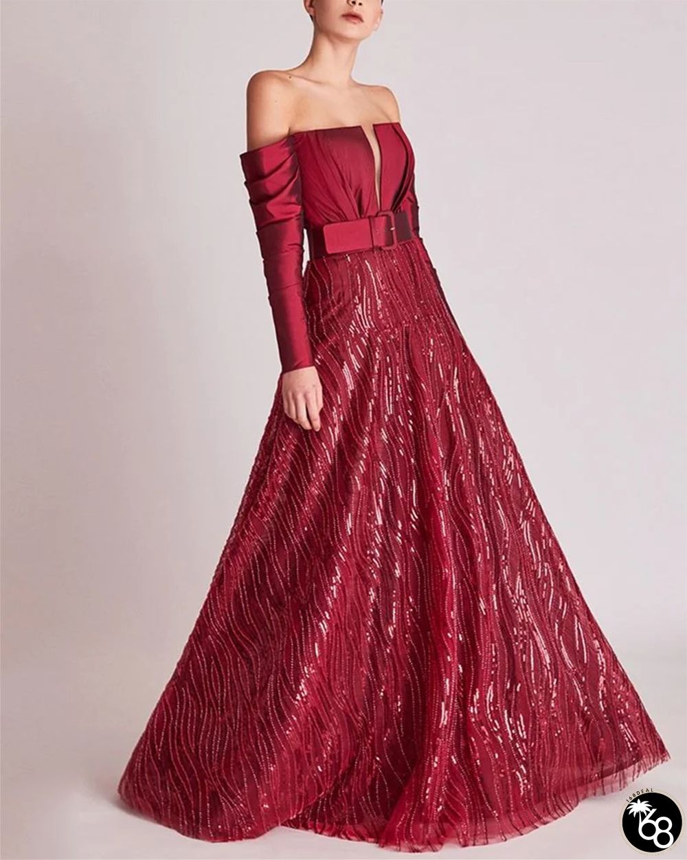 Women's Off Shoulder Red Sequined Dress - 01 | 168DEAL