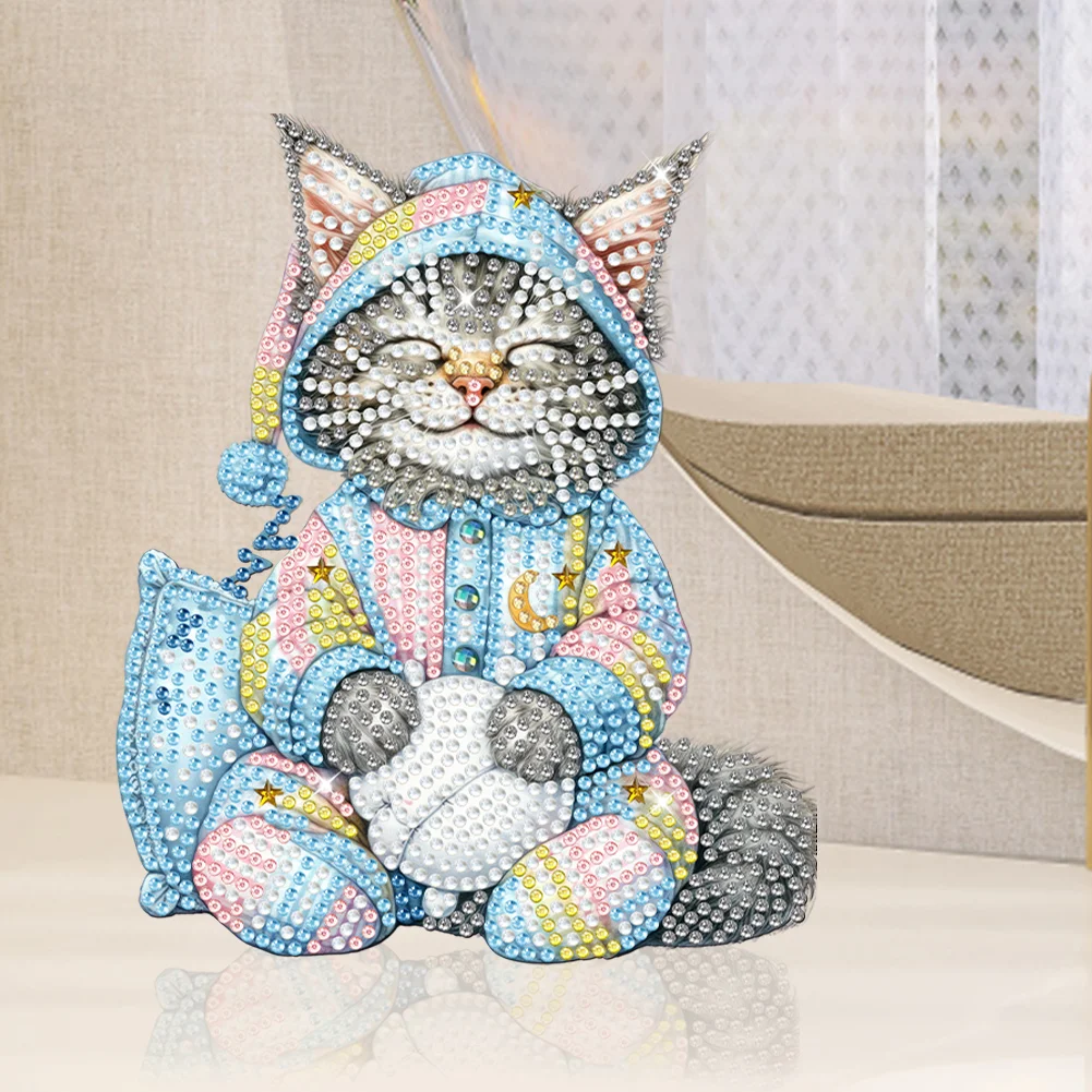 DIY Sleeping Cat Acrylic Shaking Head Diamond Painting Desktop Ornaments for Home Decor