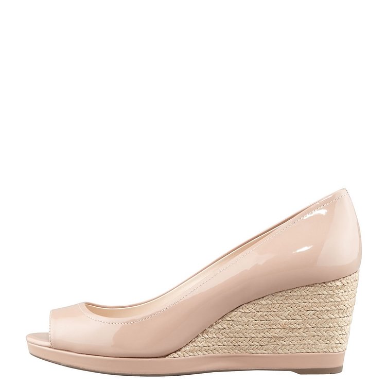 Women's Nude 4 Inch Heels Wedge Heels Peep Toe Heels Comfortable Shoes |FSJshoes