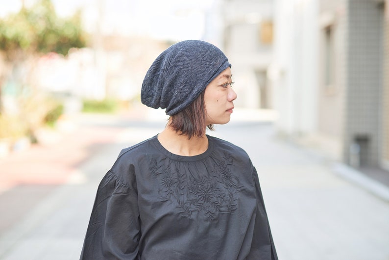 Linen Summer Beanie, Slouchy Eco Friendly Beanie, Lightweight Slouch Hat, Cooling Cap, Womens Summer Knit, Mens Baggy Hipster, Made in Japan