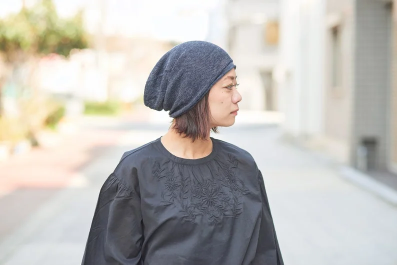 Linen Summer Beanie, Slouchy Eco Friendly Beanie, Lightweight Slouch Hat, Cooling Cap, Womens Summer Knit, Mens Baggy Hipster, Made in Japan