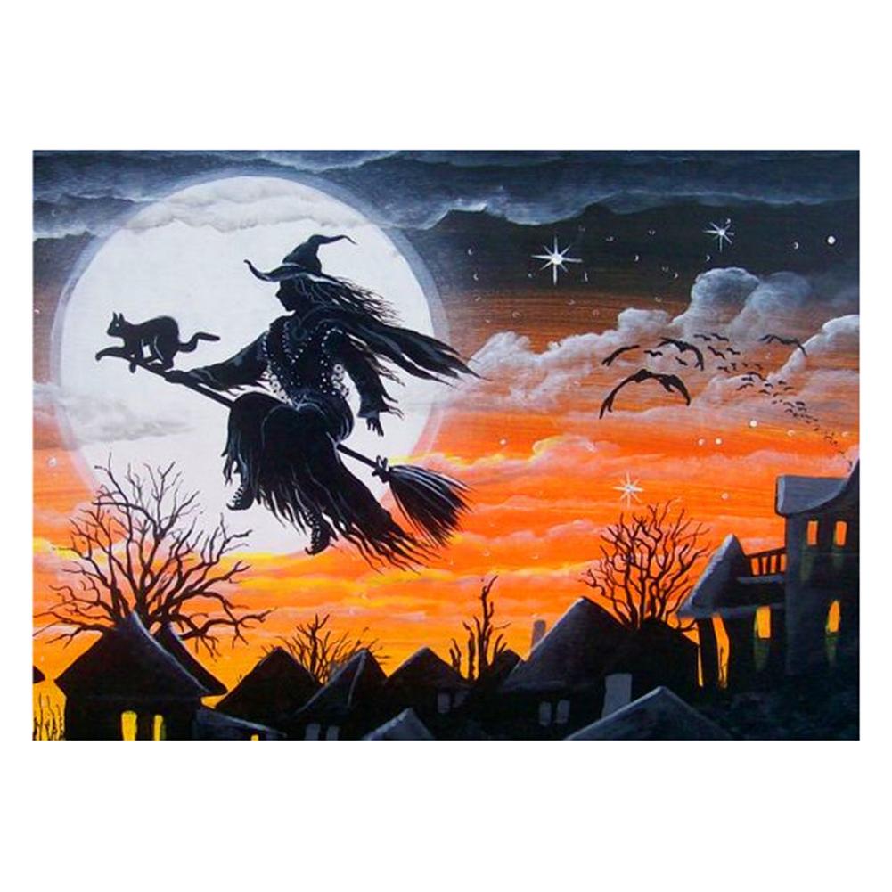Halloween Cat Witch Full Drill Diamond Painting 30X40CM(Canvas) gbfke