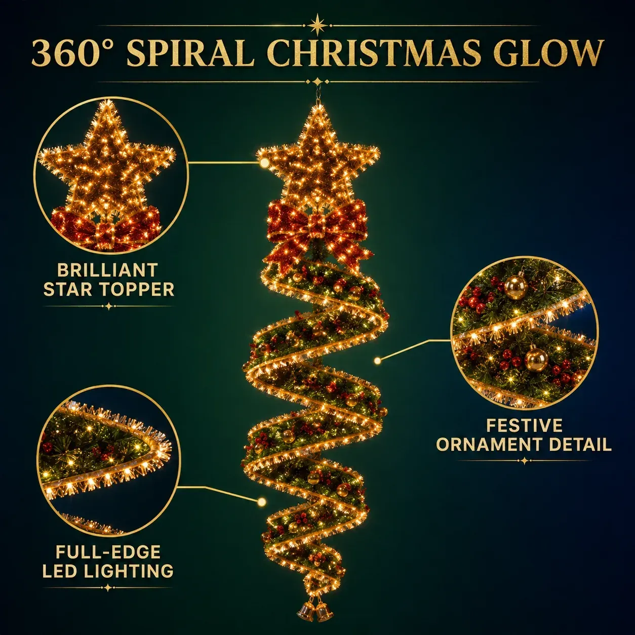 Three dimensional hanging Christmas tree spiral light