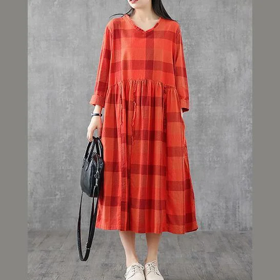 French v neck patchwork cotton quilting dresses Inspiration red plaid Dresses