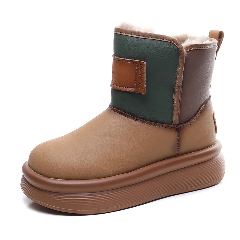 Yyvonne Warm Snow Boots Winter New Fashion Color High-Sleeve Thick-Soled Cotton Shoe Sleeve Imitation Wool Leather Boots