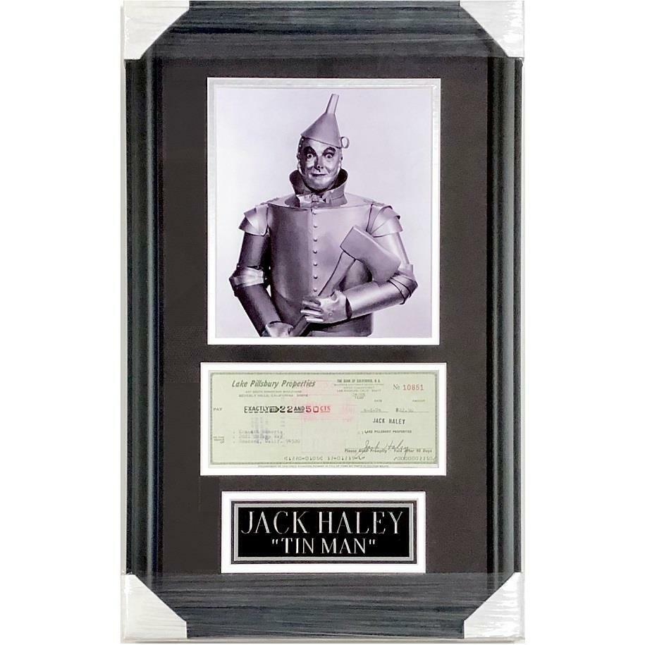 Tin Man actor Jack Haley framed autograph signed check & Wizard of Oz 8x10 Photo Poster painting