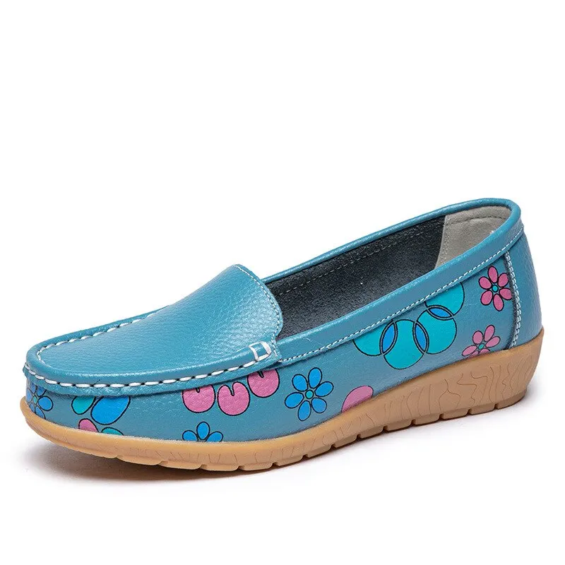Cute Sen Loafers Round Toe Flat Shoes Women Shoes National Wind Shallow Mouth Floral Flower Comfortable Soft Bottom Shoes