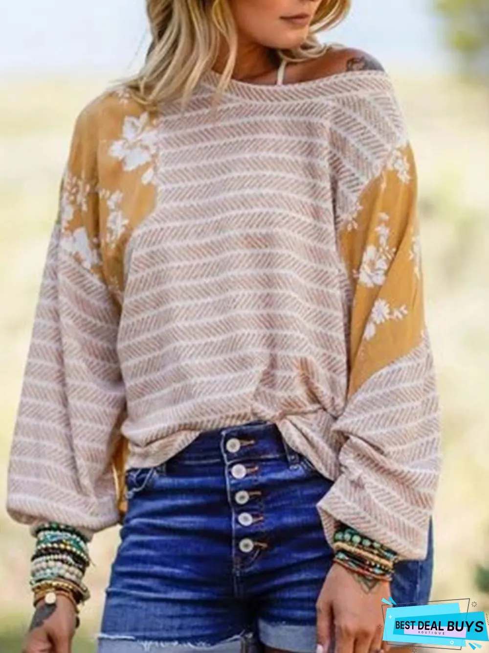 Casual Crew Neck Printed Fit Tunic Sweatshirt