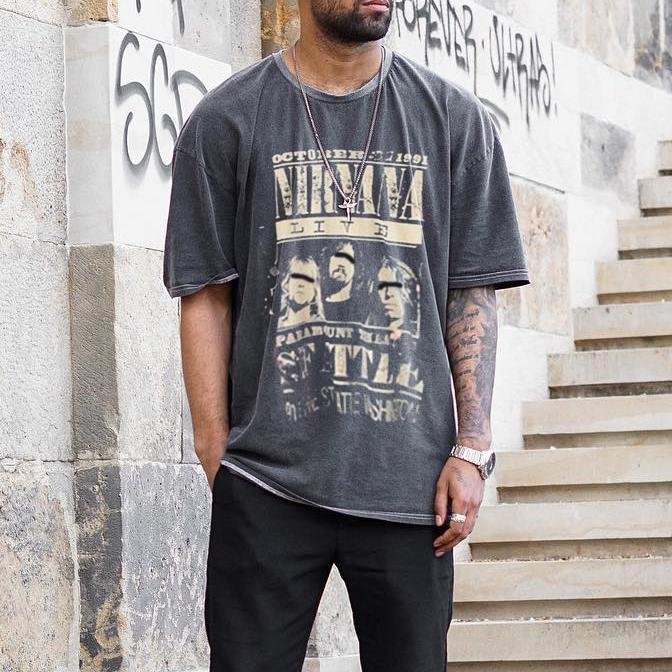 Mens Vintage round neck printed short-sleeved t-shirts
