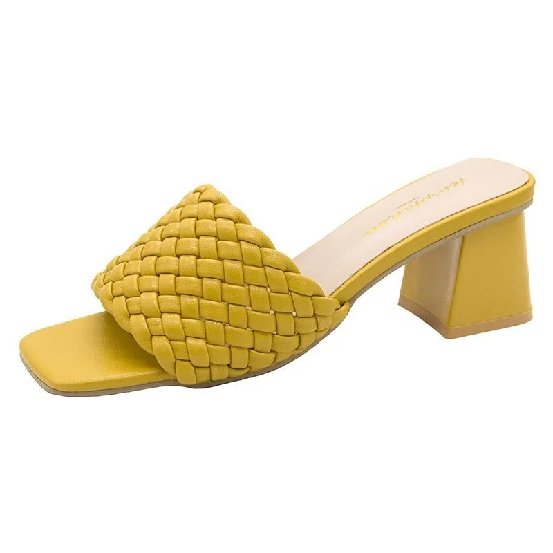 2021 Luxury Slides Women Mules Fetish Pumps Individual Weave Leisure New Thick Heel Office Ladies Prom Slippers Women's Shoes