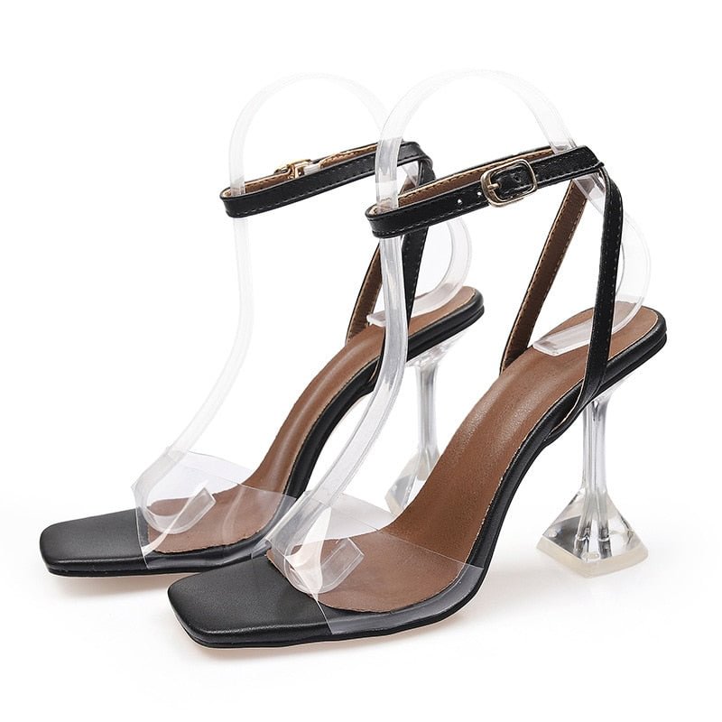 Women's Pumps High Heels Transparent Square Toe Ladies Shoes Mixed Color Fashion Pvc Female Sandals Ankle buckle Plus Size 2021