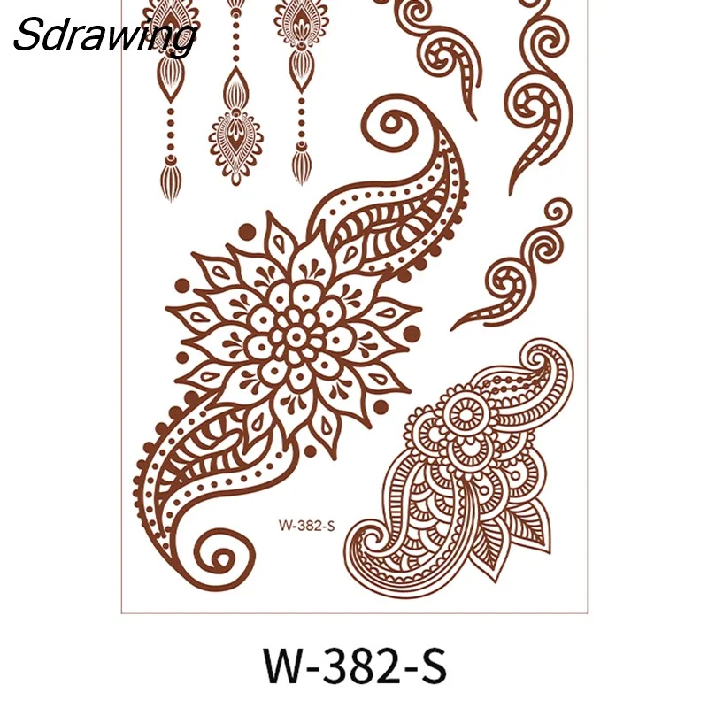 Sdrawing Henna Lace Temporary Tattoo Sticker Butterfly Mehndi Flower Fake Tattoo for Women Feather Flora Sexy Henna Design Stickers