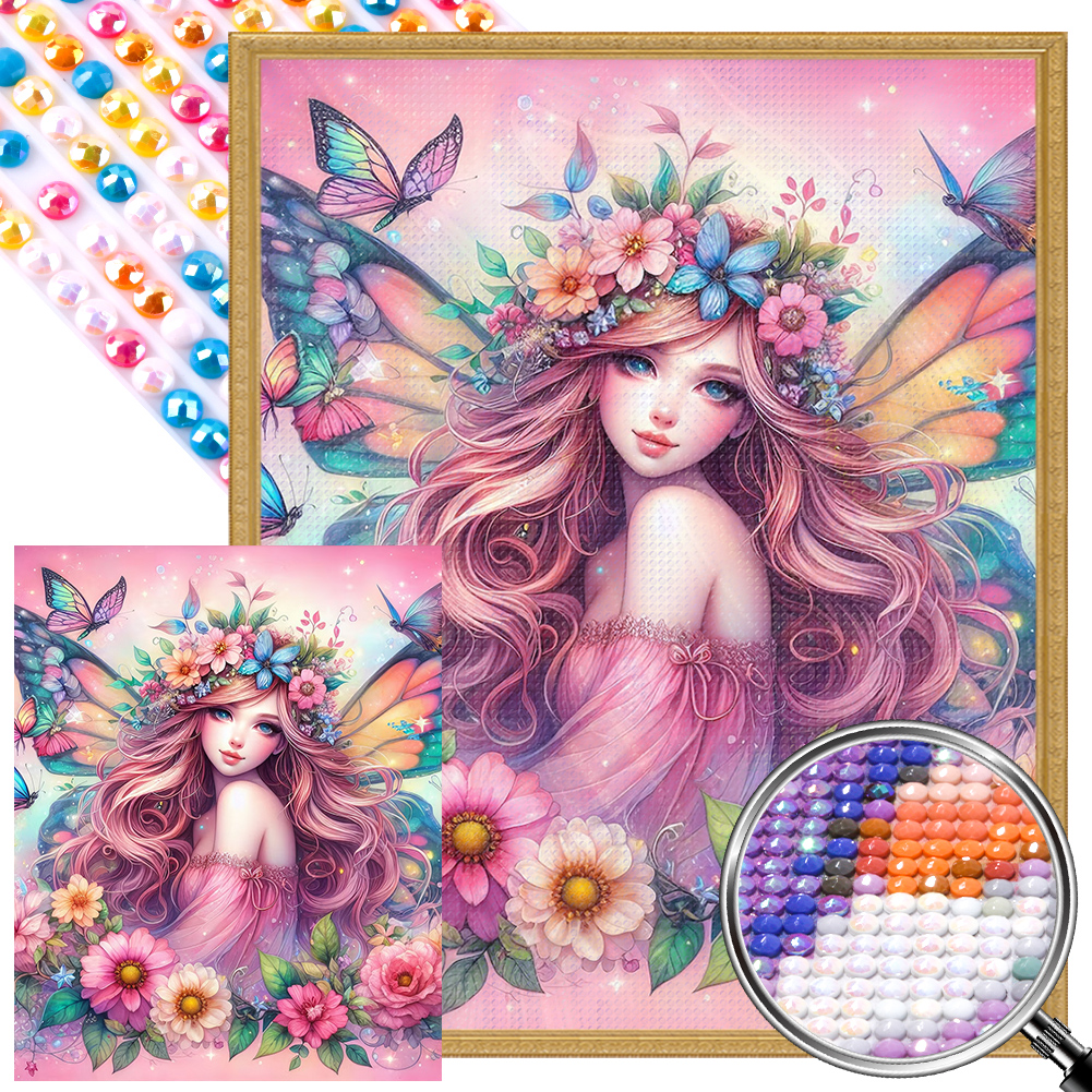 Flower And Elf Girl 40*50cm(picture) full round drill diamond painting with 3 to 5 colors of AB drills