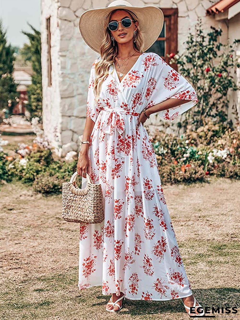 Explosions In Summer V-neck Hot Print Long Dress Women | EGEMISS