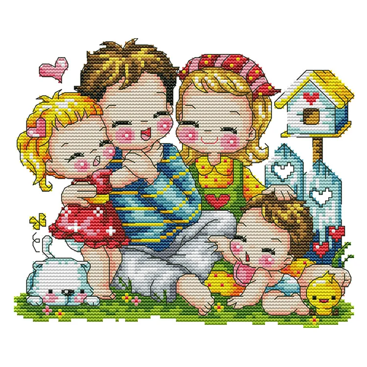 Joy Sunday Happy Family 14CT Stamped Cross Stitch 27*22CM