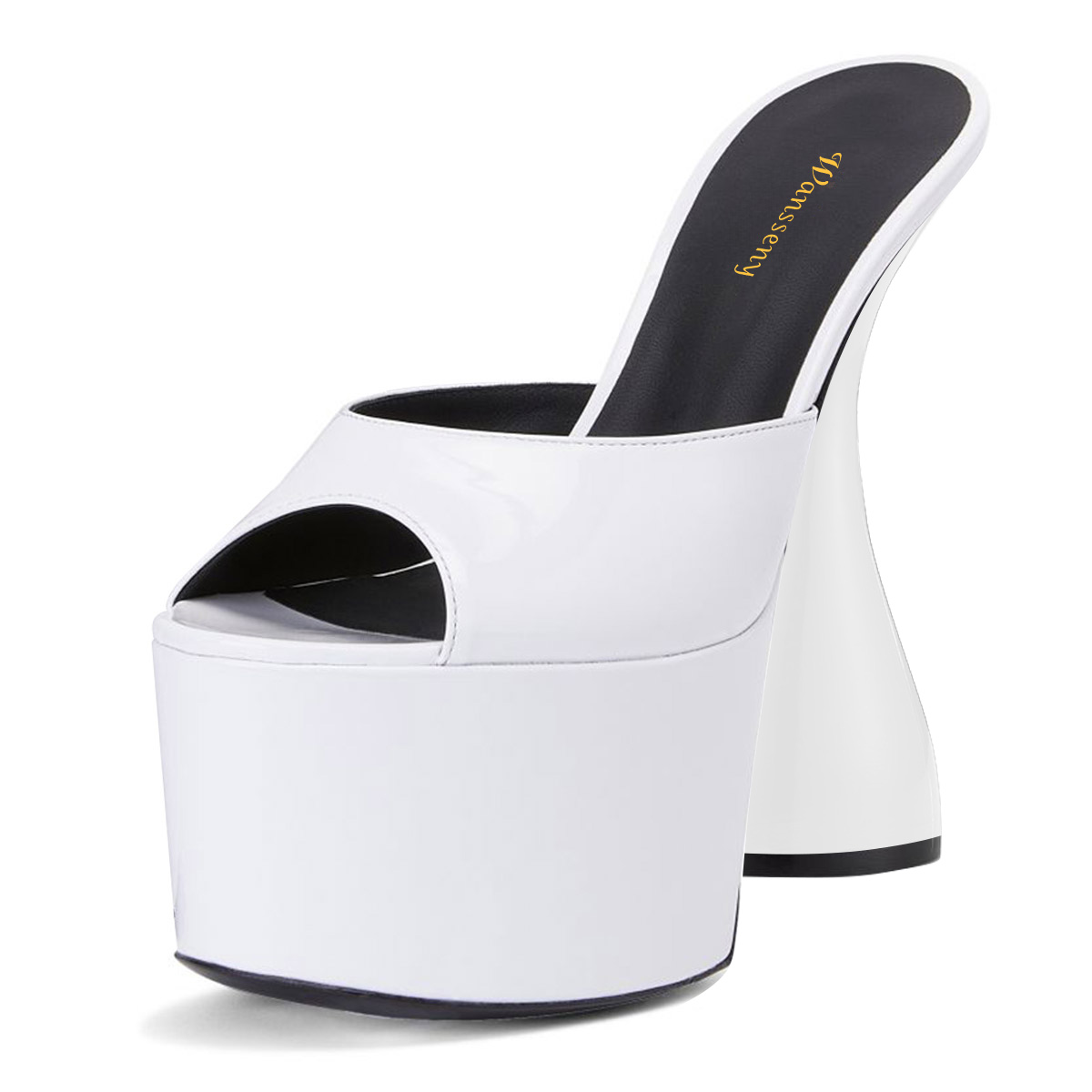 White Peep Toe Platform High Heel Mule Shoes for Women Nicepairs