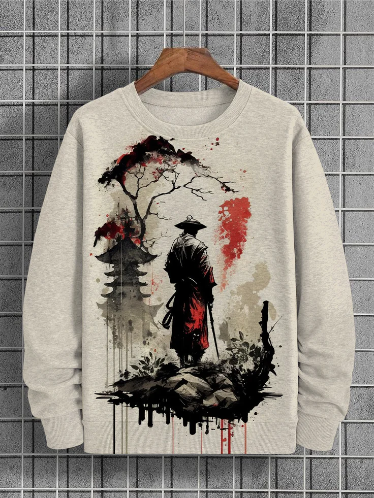 Men's Tower Old Tree Samurai Japanese Art Print Casual Sweatshirt