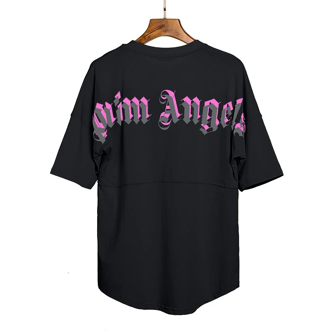 Uveng Shoulder Short Sleeve Men Printing Women Couple Back Loose T-shirt