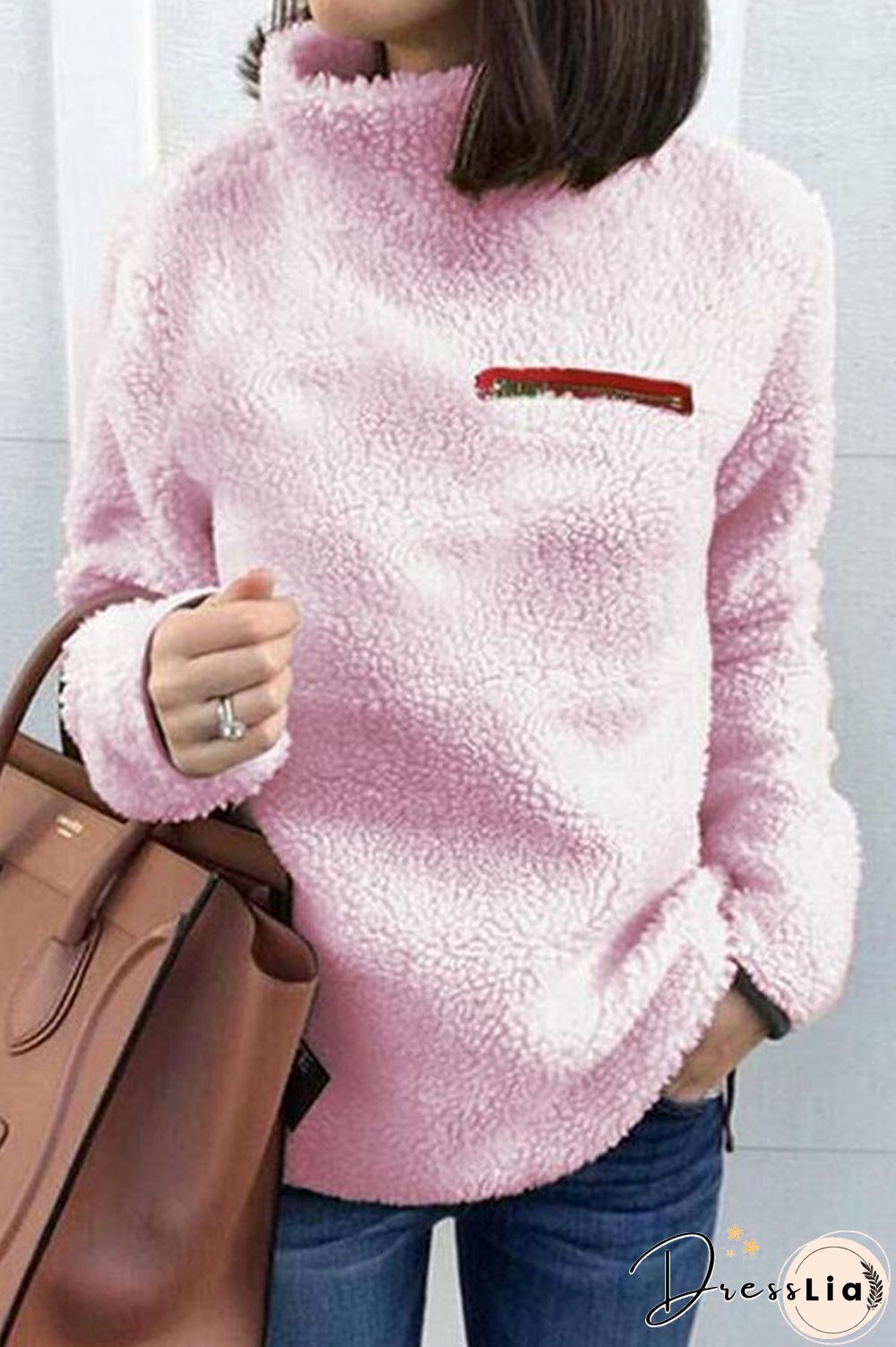 Zipper High Neck Solid Color Sweatshirt P16462