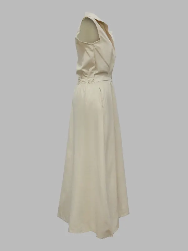 Simple Long Sleeves Solid Color Lapel Midi Dress