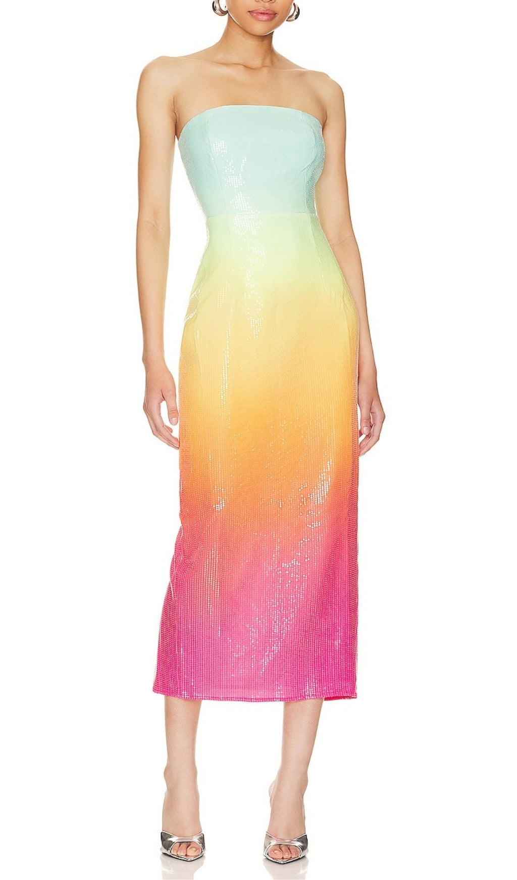 Strapless Sequin Ombre Maxi Dress In Multi-Color Flowering Girl