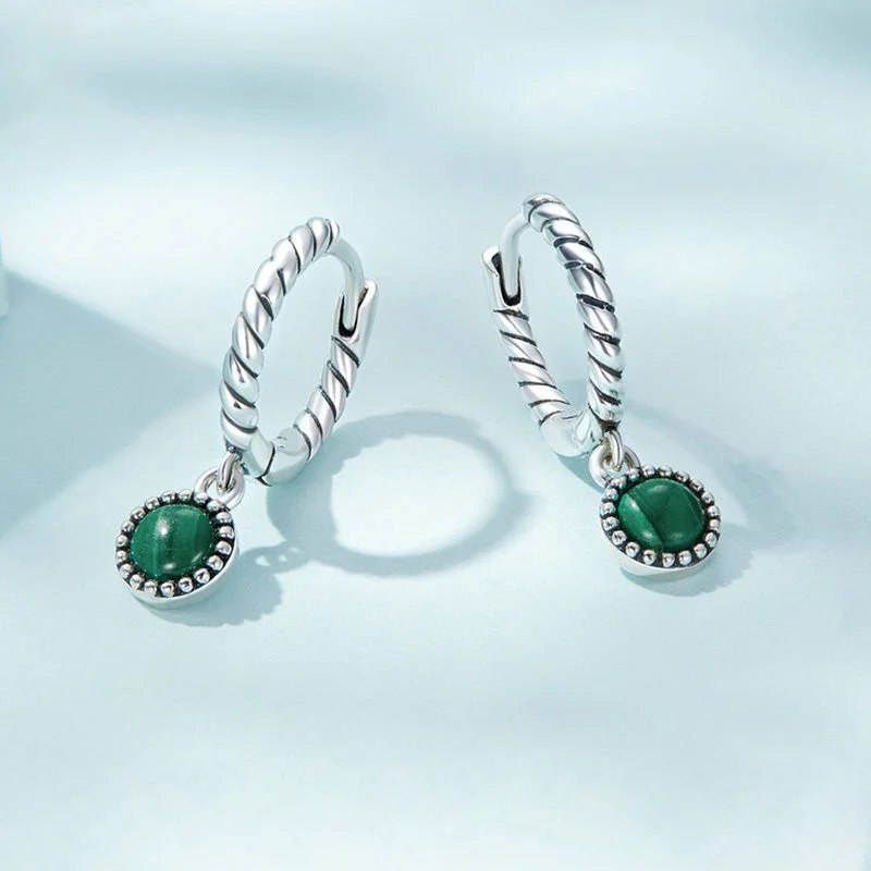 Malachite 925 Sterling Silver Round Anti-Anxiety Drop Earrings