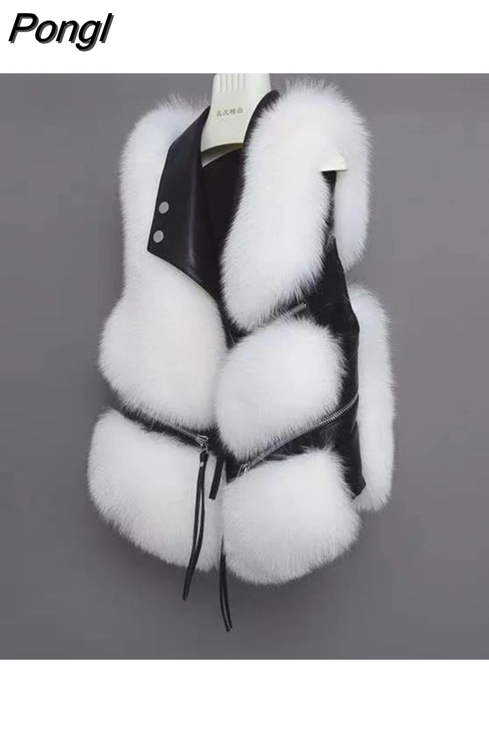 Pongl Fur Vest coat women's Lapel sleeveless buckle Slim Fit Teddy coat 2023 high street plush fur one piece jacket