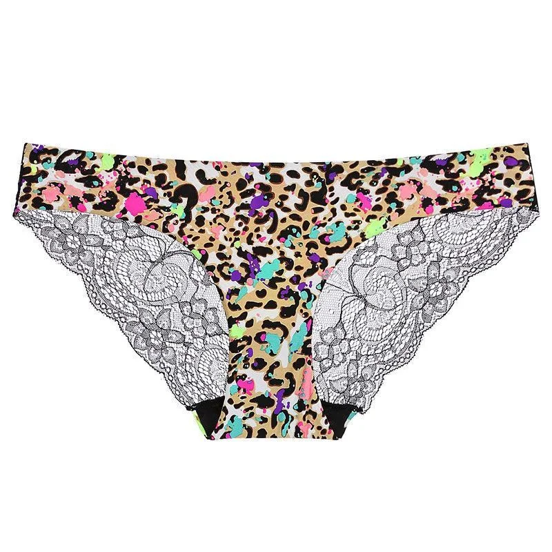 Billionm Women's Sexy Lace Panties Seamless Underwear Leopard Ice Silk for Girl Bikini Cotton Crotch Transparent Lingerie