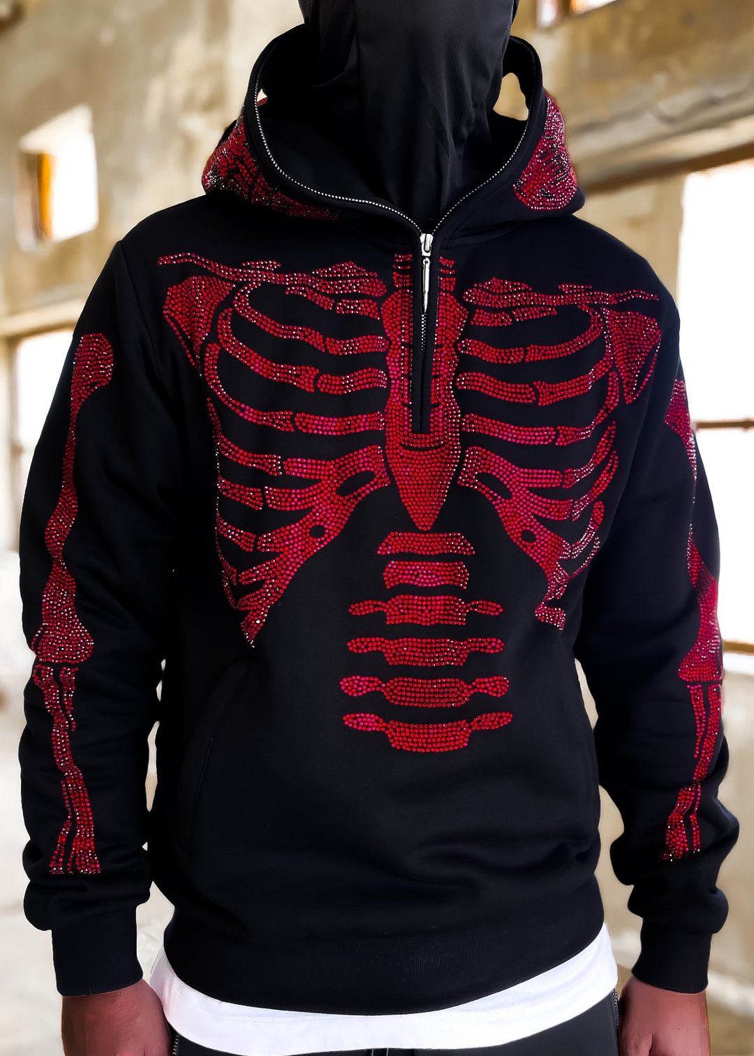 Obsidian Black Skeleton Half Zip Hoodie V2