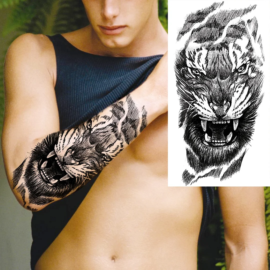 Sdrawing Realistic Black Devil Temporary Tattoos For Men Adult Tiger Pirate Skeleton Vampire Fake Tattoo Forearm Scary Tatoo Joker