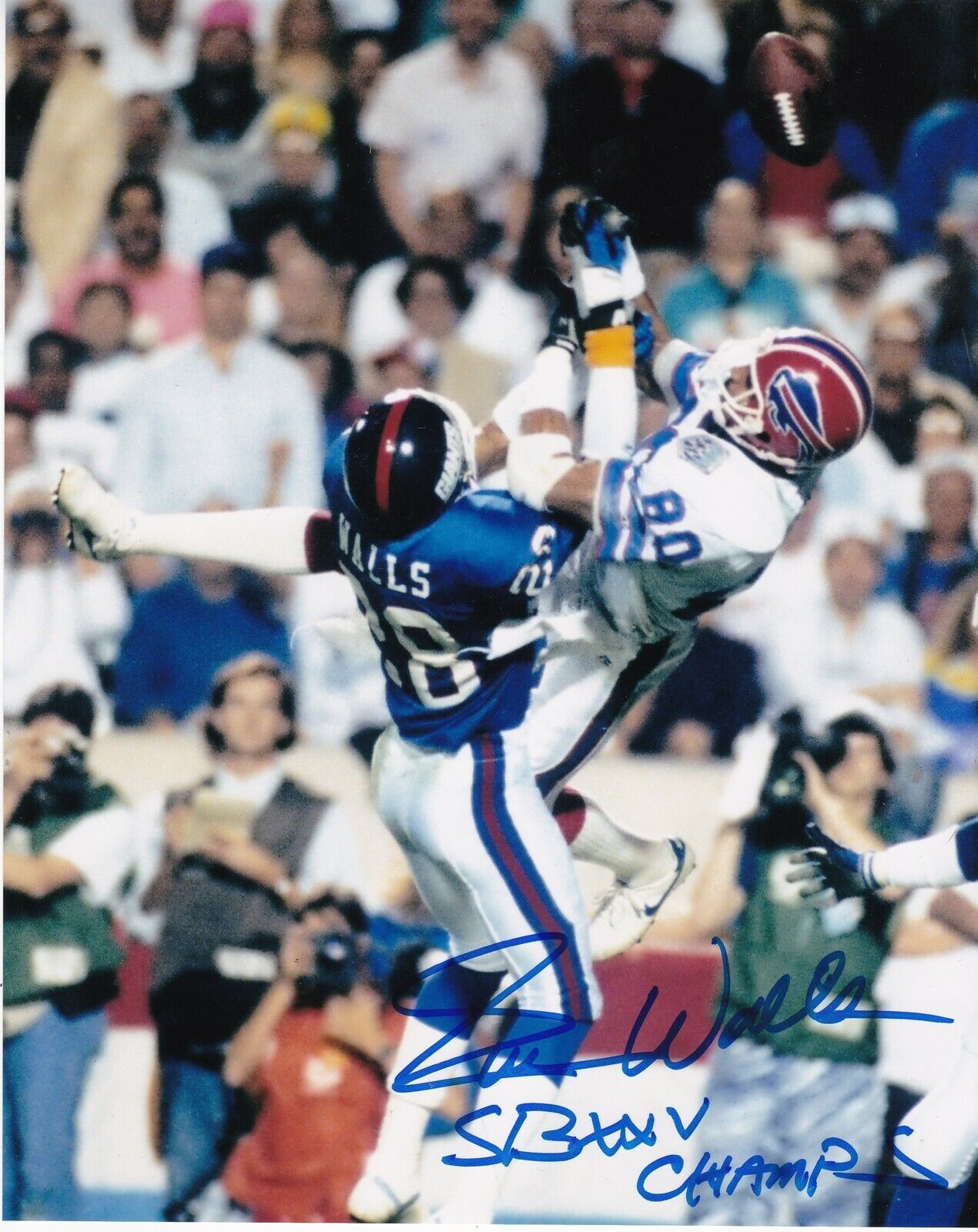 EVERSON WALLS NEW YORK GIANTS SB XXV CHAMPS ACTION SIGNED 8x10