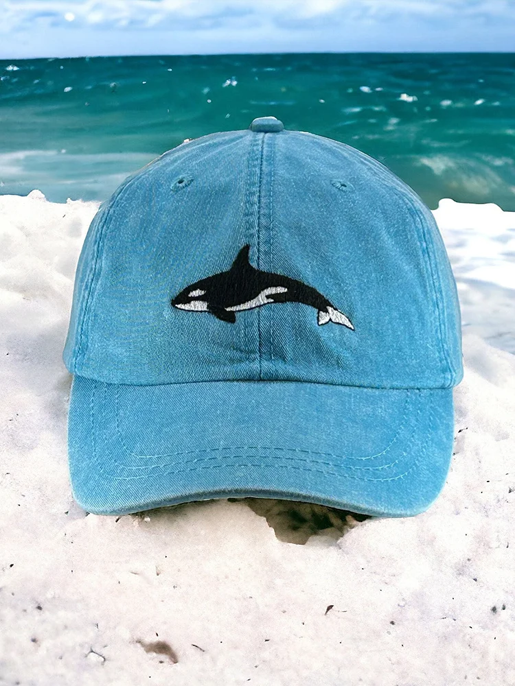 Comstylish Orca Embroidery Pattern Vintage Cap