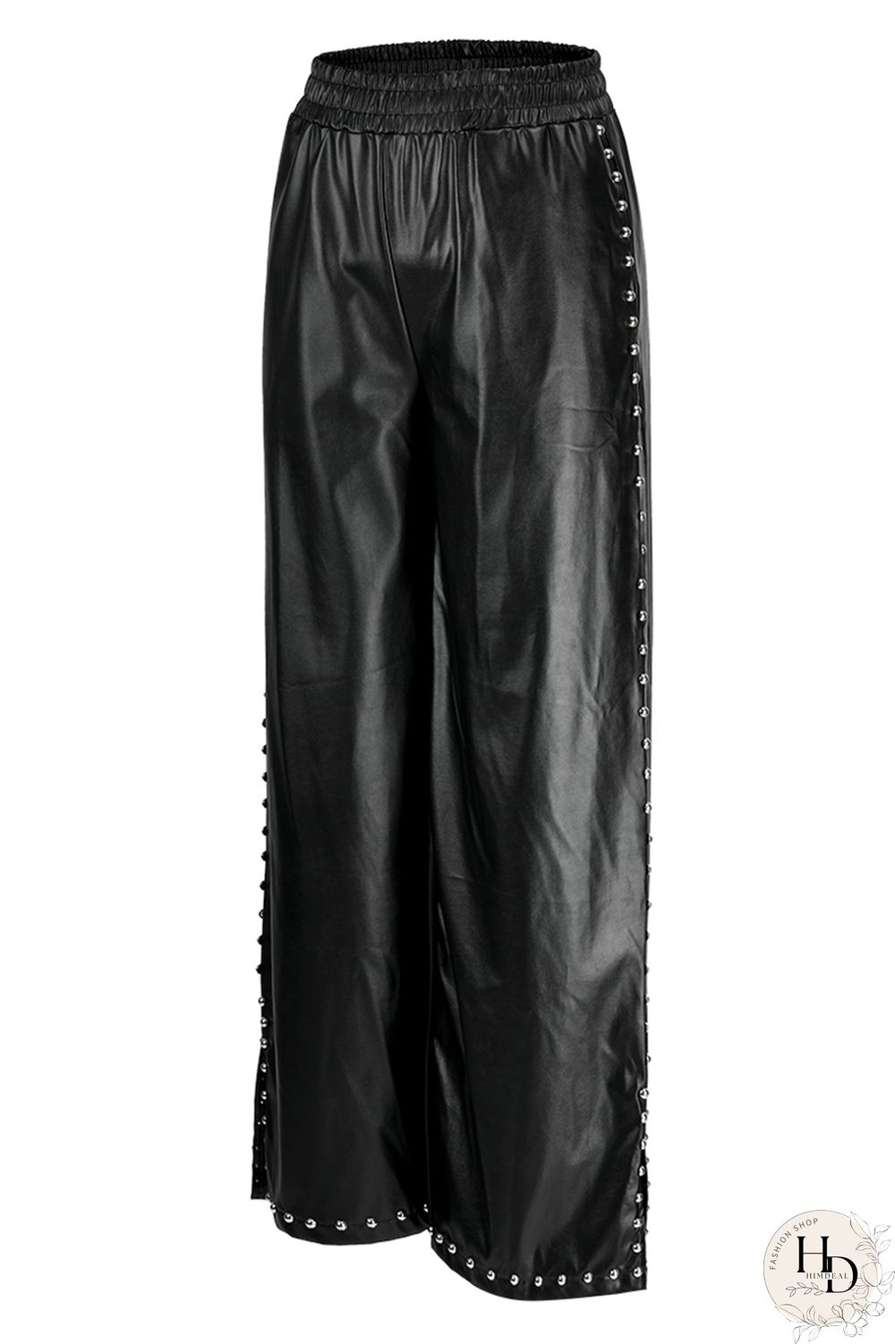 Black Fashion Casual Solid Patchwork Slit Regular High Waist Trousers