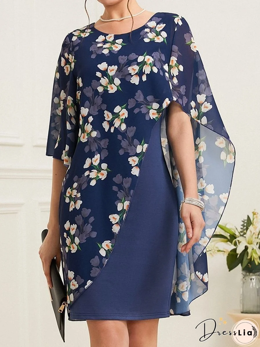 Irregular Printed Round Neck Dress
