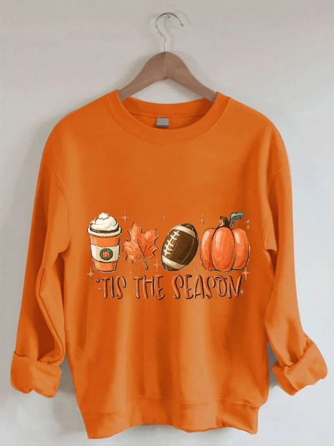 🔥Buy 3 Get 10% Off🔥Women's Tis The Season Football Fall Pumpkin Drinking Maple Leaf Print Sweatshirt