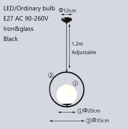 Simple Circled Iron Glass Pendant Light LED E27 Loft Modern Hanging Lamp With 2 Colors For Parlor Dining Room Lobby Restaurant
