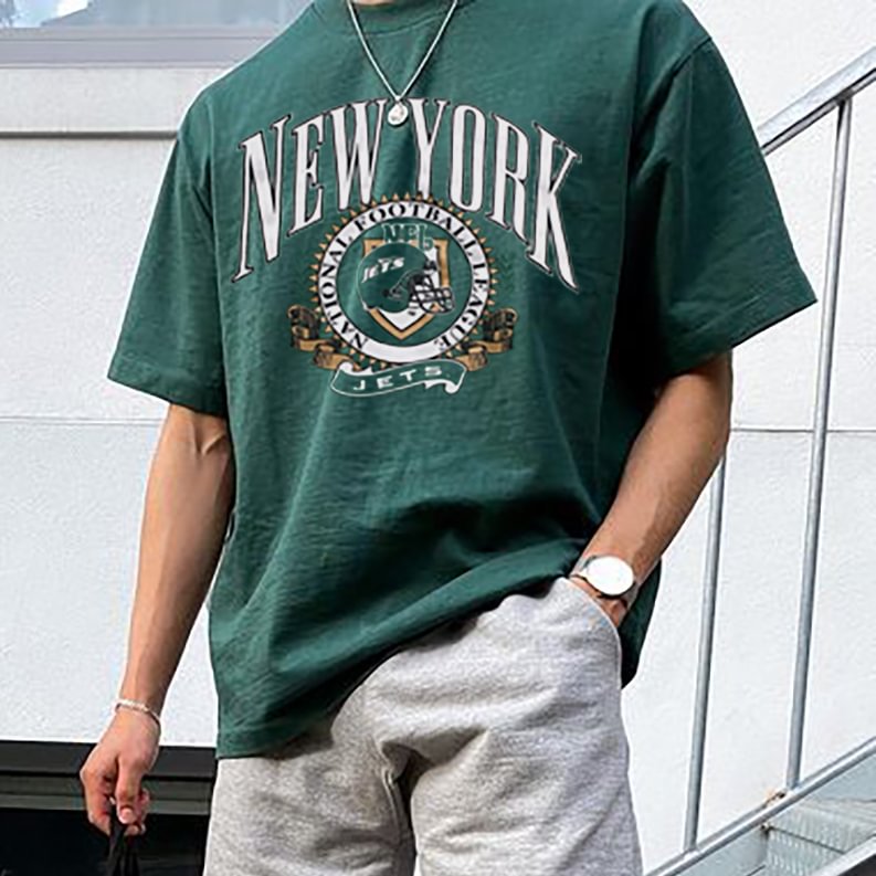 Men's New York Retro Street Trend Loose Casual Green Letter Print T-Shirt