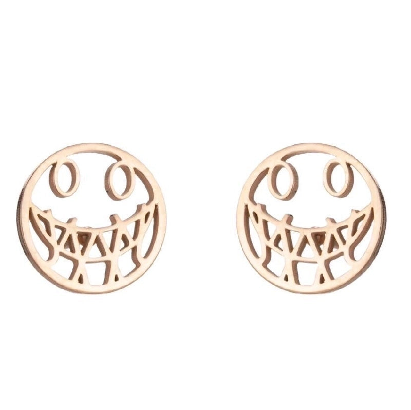 1 Pair Halloween Fashion Smile Face Star Skull Plating Hollow Out Stainless Steel Ear Studs