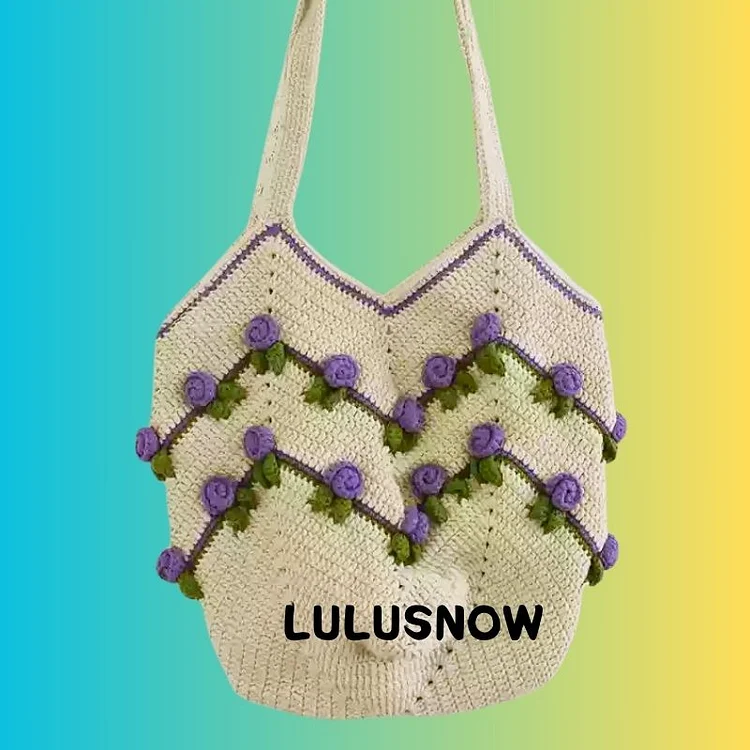 Lulusnow Handmade Purple Mini Flora Casual Travel Beach Crochet Tote Bag Shoulder Bag  Gift Christmas/Valentine's/Easter
