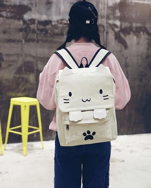 White/Pink/Black Smiley Neko Backpack SP179827