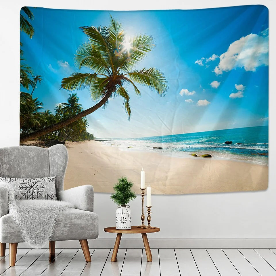 seaview room Tapestry Sea Coconut Tree Wall Hanging Beach Tapestries 3D Printed Large Wall Tapestry Boho Hippie Home Decor