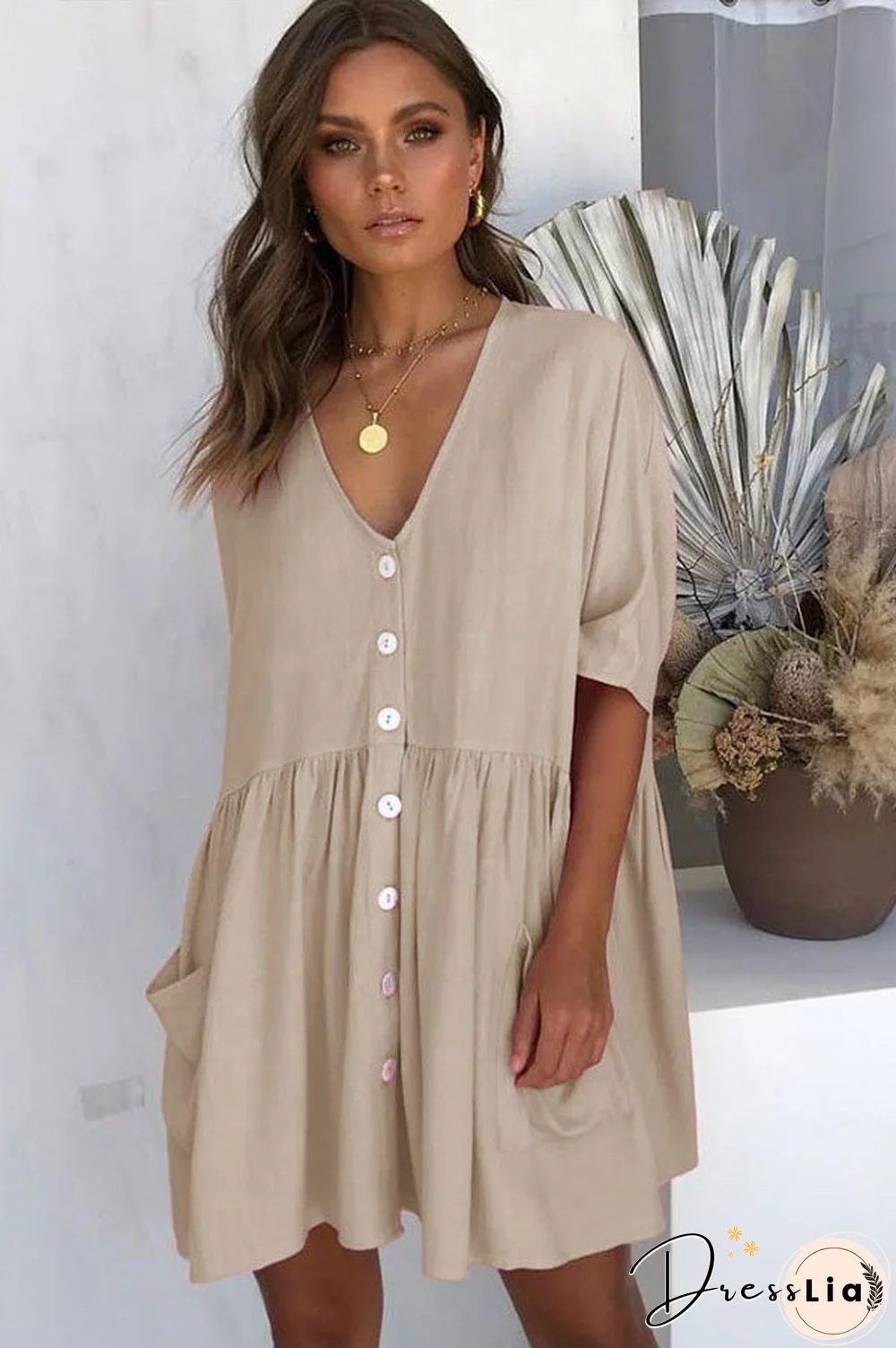 Fashion Casual Solid V Neck Dresses