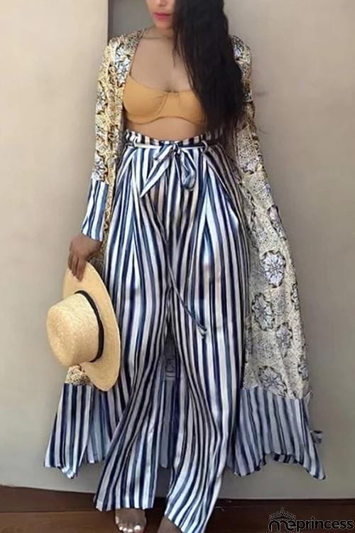 Bohemia Print Stripe Belted Cardigan
