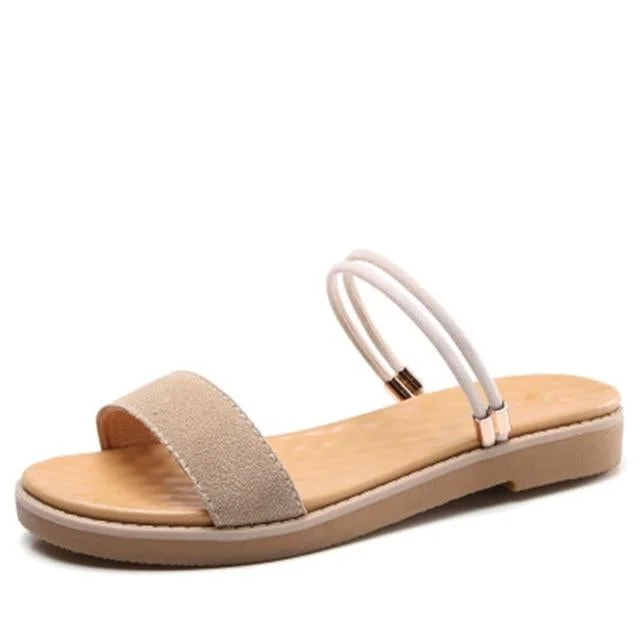 Women Summer Ankle Buckle Strap Sewing Flat Sandals Solid Comfort Casual Sandals
