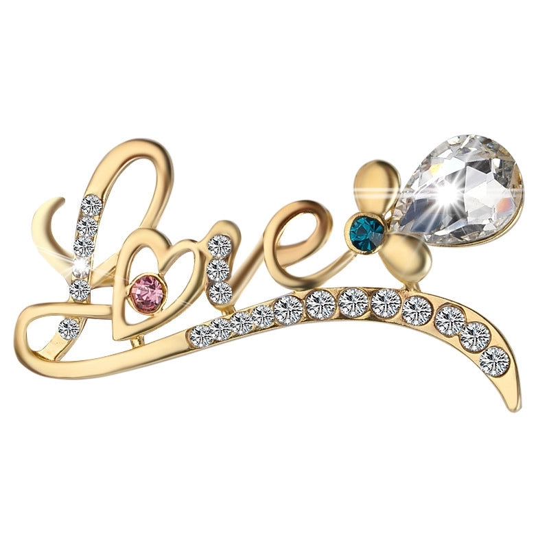 Fashion Pin Letter Butterfly Alloy Inlay Rhinestones Women’S Brooches